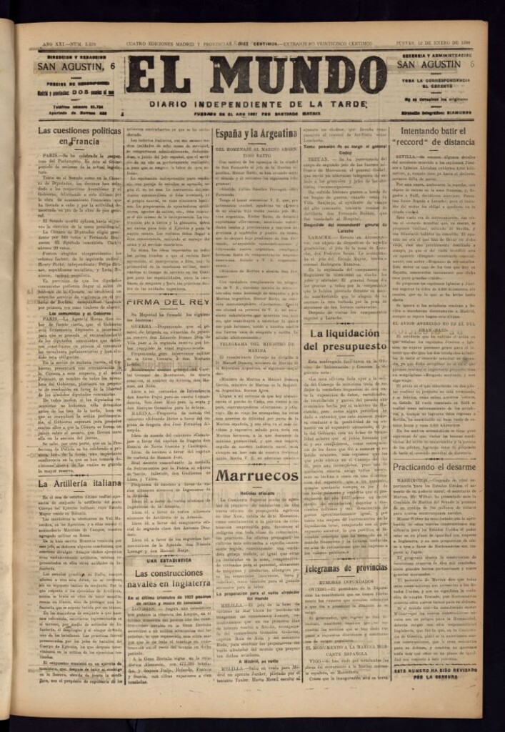 Miniatura de El Mundo del 12 de enero de 1928