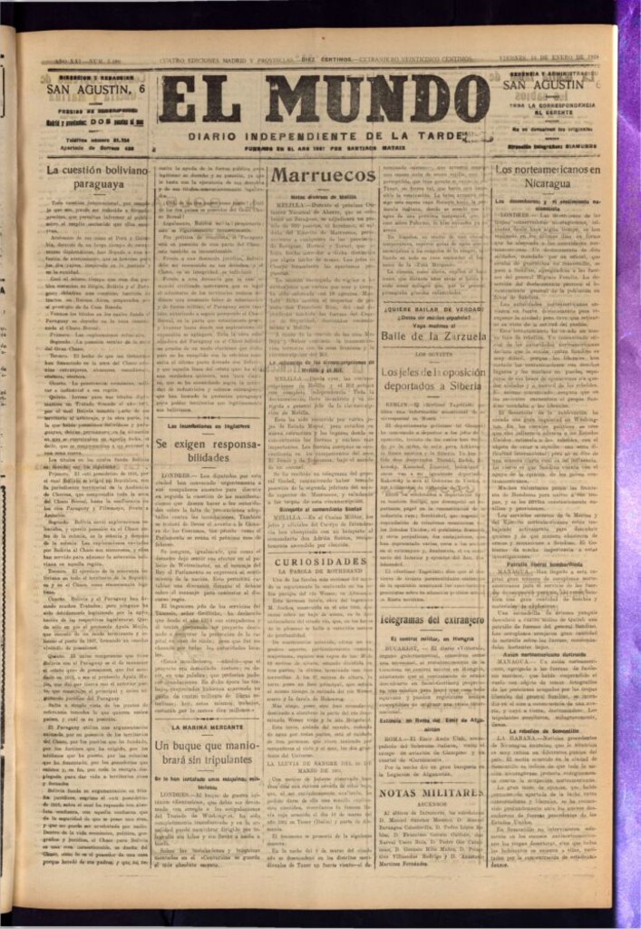 Miniatura de El Mundo del 13 de enero de 1928