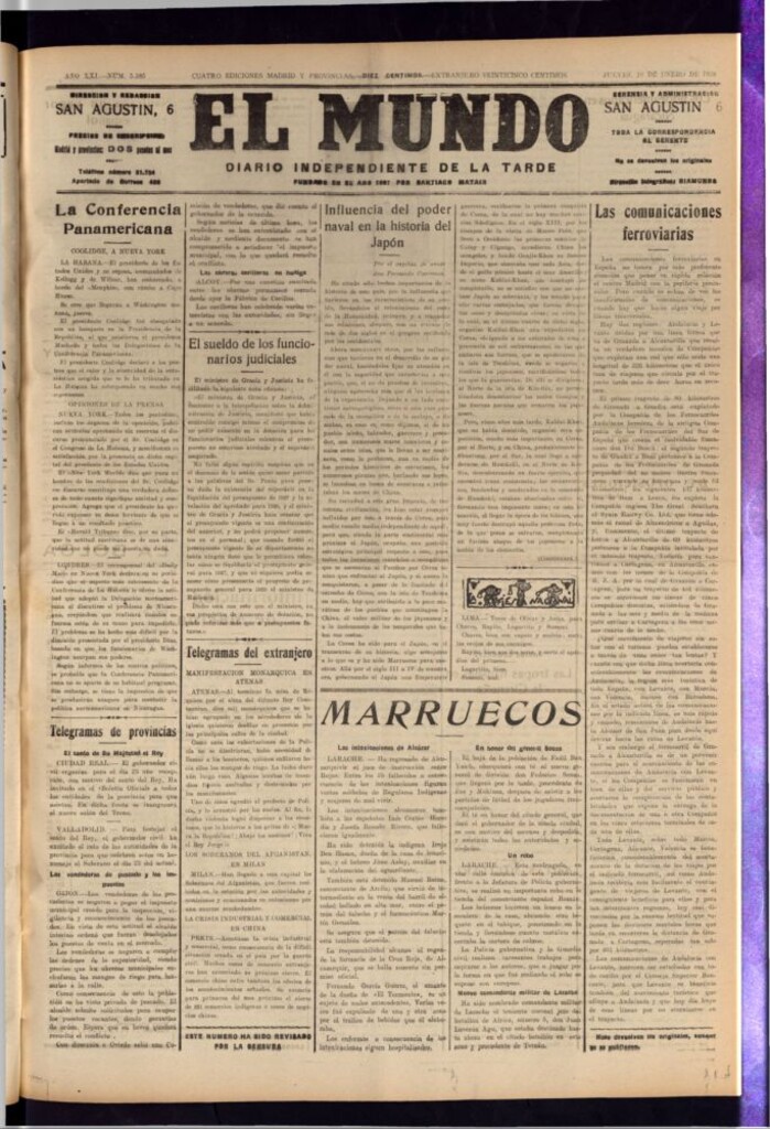 Miniatura de El Mundo del 19 de enero de 1928