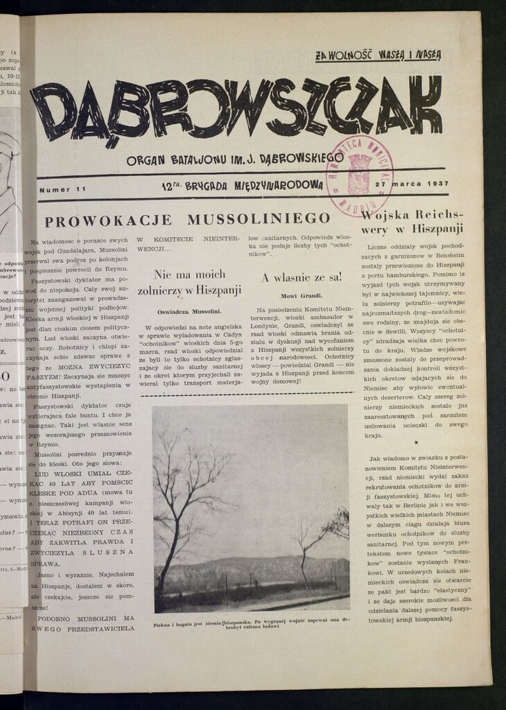Miniatura de Dabrowszczak : organ bataljonu im. J. Dabrowskiego : 12ª Brygada Miedzynarodowa. 27 marca, 1937
