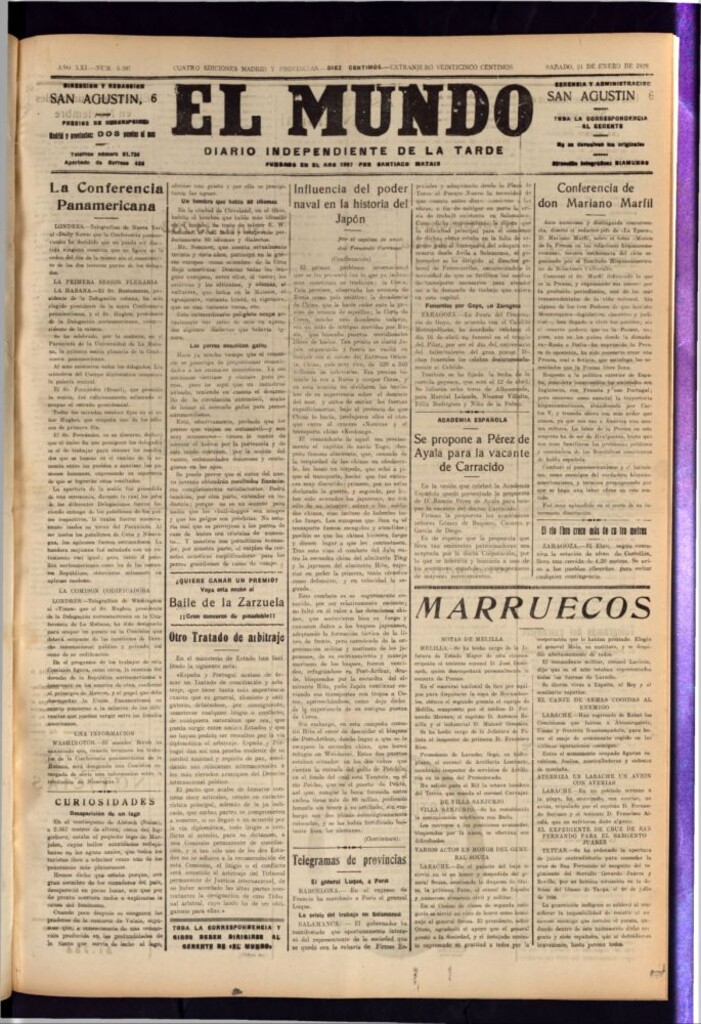 Miniatura de El Mundo del 21 de enero de 1928