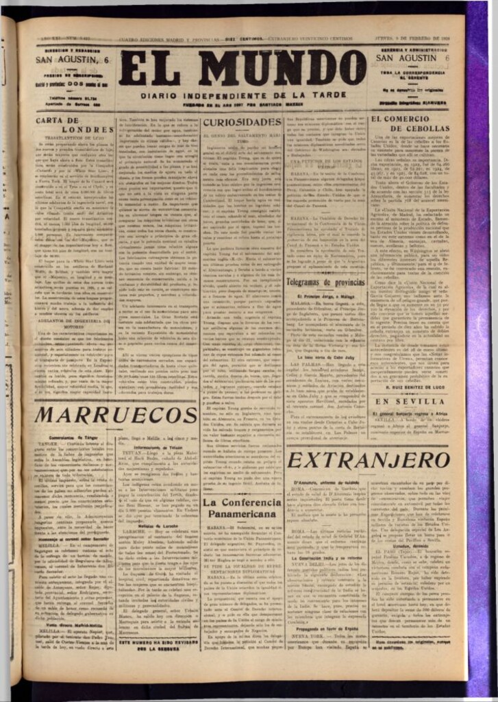 Miniatura de El Mundo del 9 de febrero de 1928