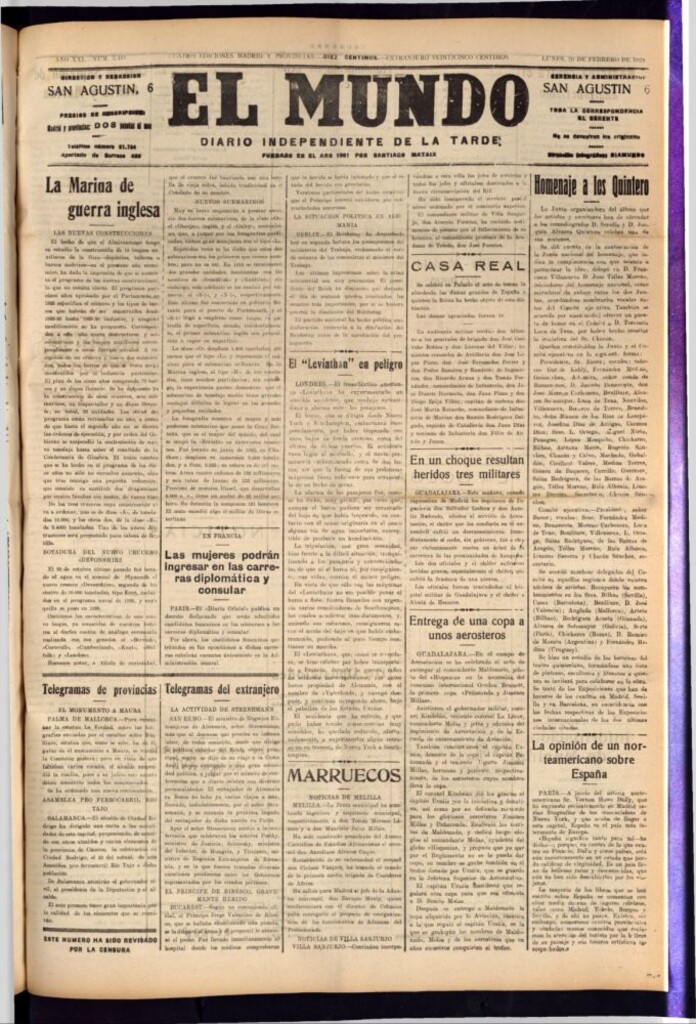 Miniatura de El Mundo del 20 de febrero de 1928