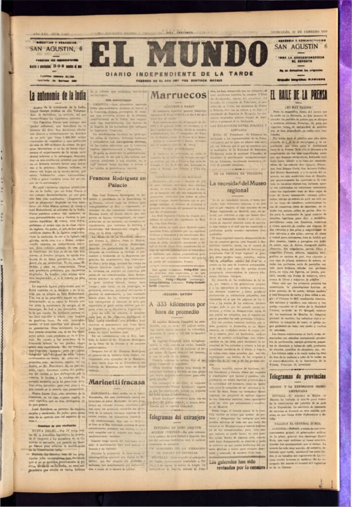 Miniatura de El Mundo del 22 de febrero de 1928