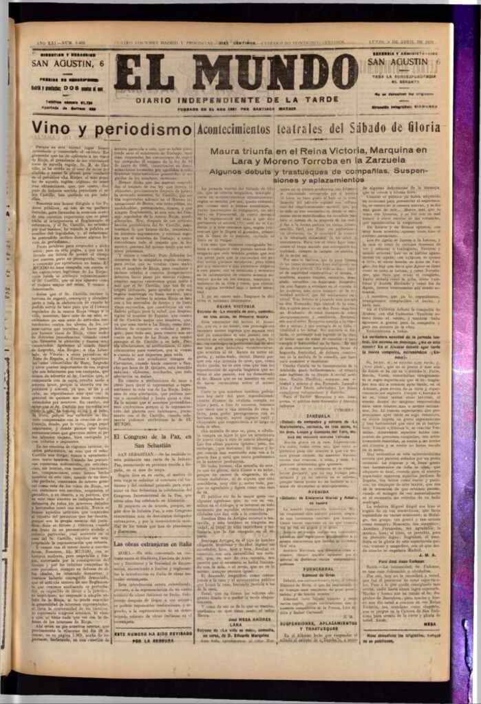 Miniatura de El Mundo del 9 de abril de 1928