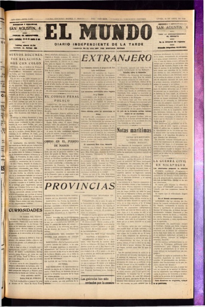 Miniatura de El Mundo del 30 de abril de 1928