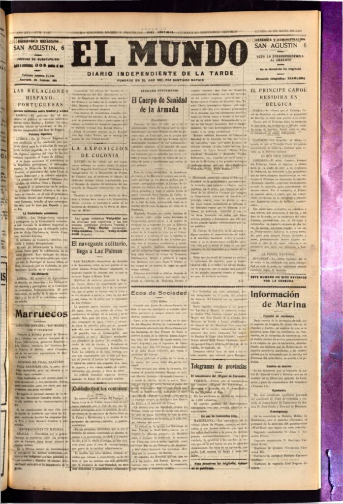 Miniatura de El Mundo del 14 de mayo de 1928