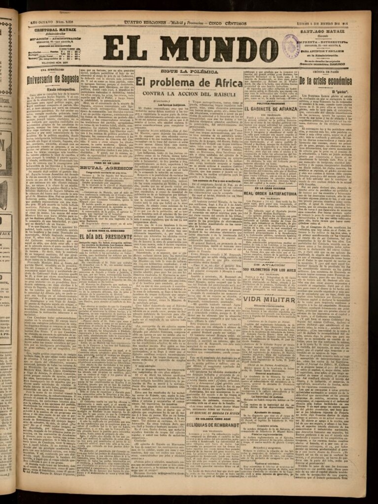Miniatura de El Mundo del 5 de enero de 1914 (edición de provincias)