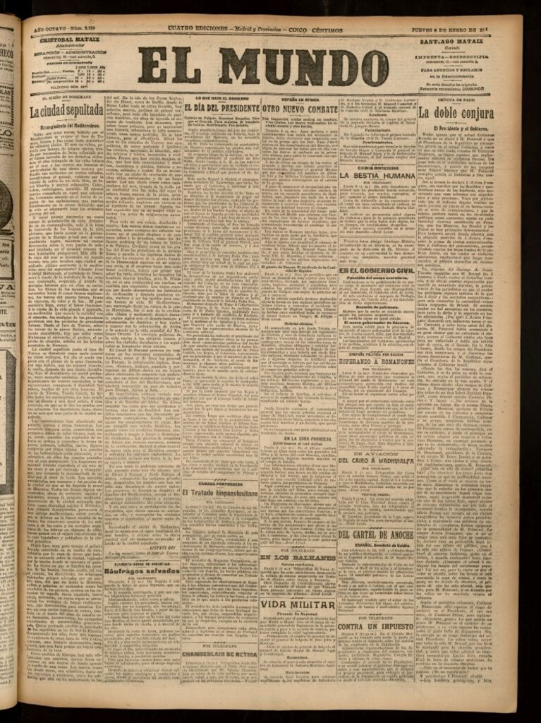 Miniatura de El Mundo del 8 de enero de 1914 (edición de provincias)