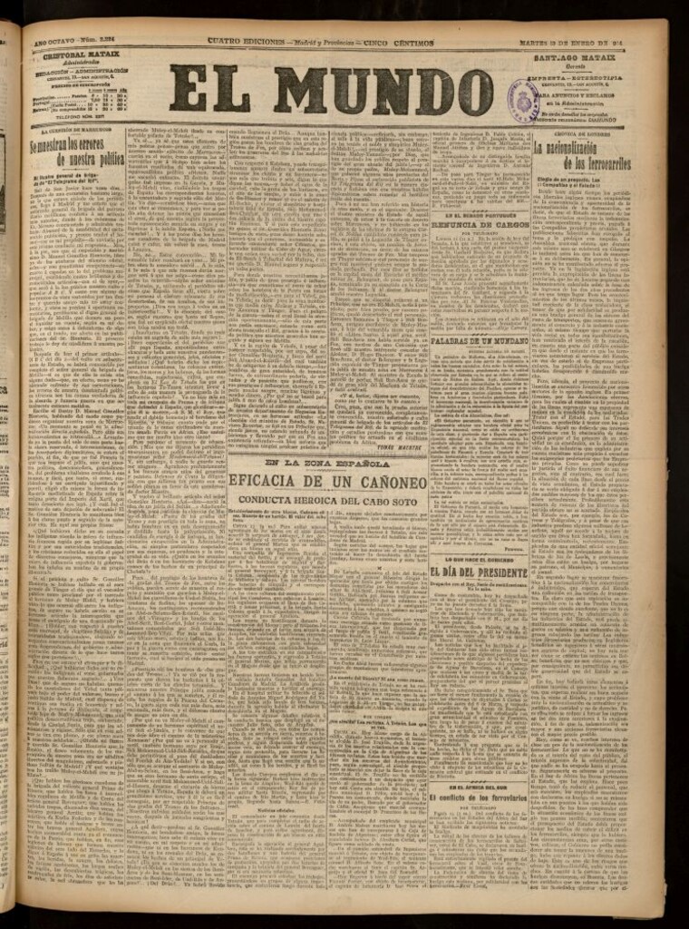 Miniatura de El Mundo del 13 de enero de 1914 (edición de provincias)