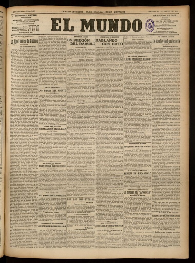 Miniatura de El Mundo del 20 de enero de 1914 (edición de provincias)