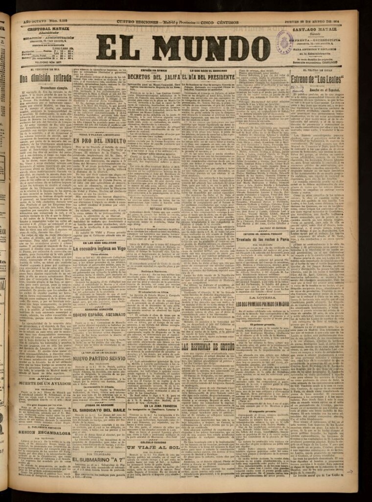 Miniatura de El Mundo del 22 de enero de 1914 (edición de provincias)