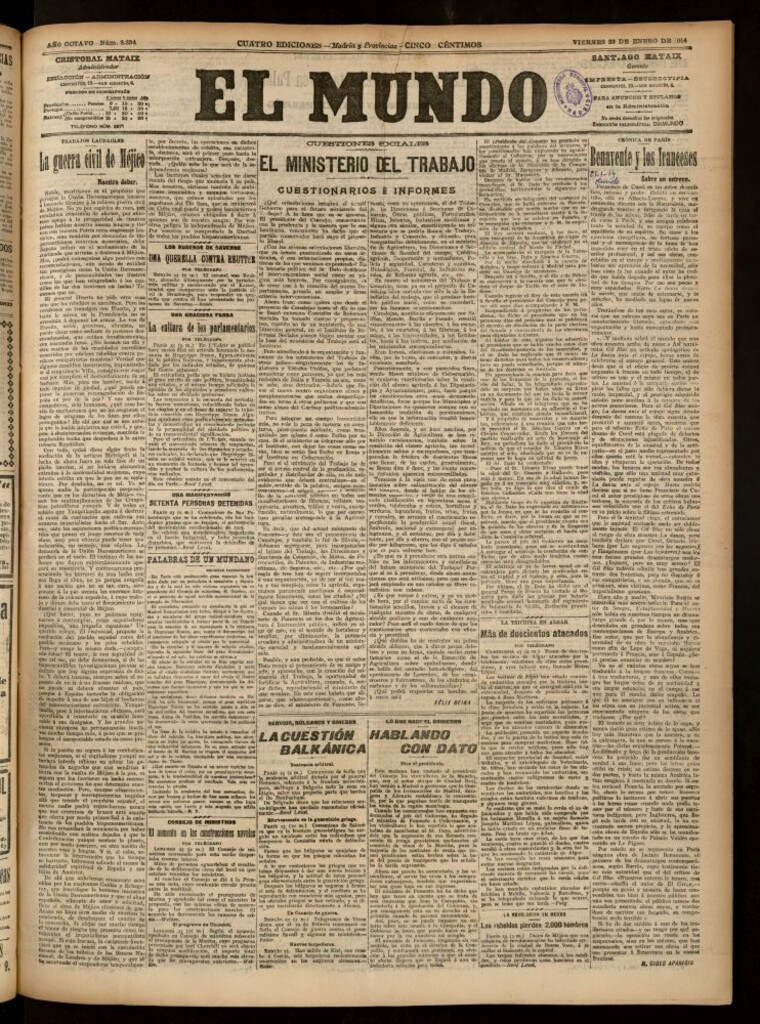 Miniatura de El Mundo del 23 de enero de 1914 (edición de provincias)