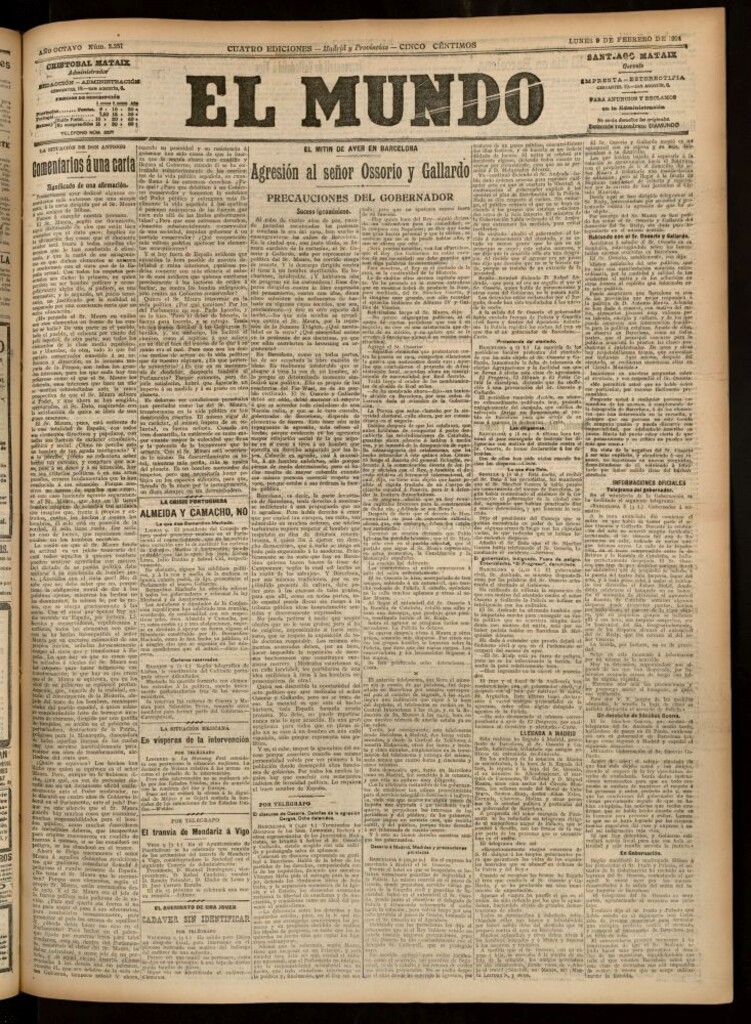 Miniatura de El Mundo del 9 de febrero de 1914 (edición de provincias)