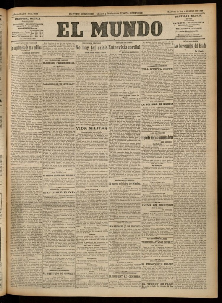 Miniatura de El Mundo del 10 de febrero de 1914 (edición de provincias)