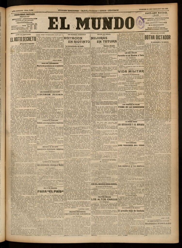 Miniatura de El Mundo del 12 de febrero de 1914 (edición de provincias)