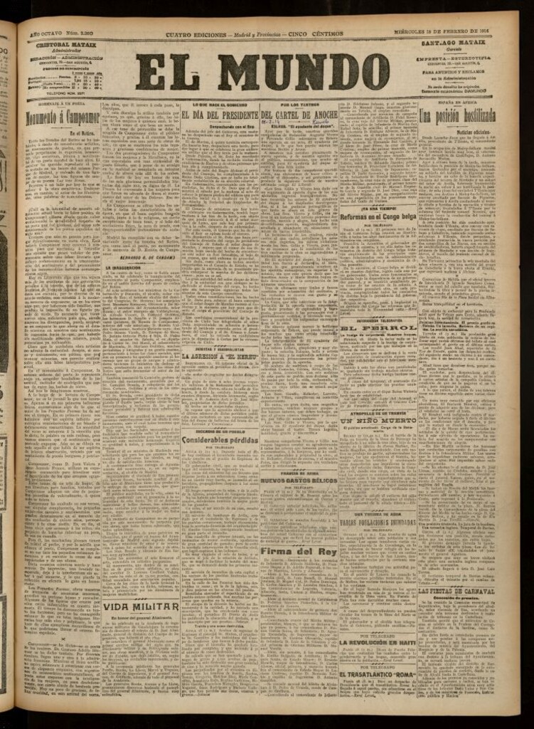 Miniatura de El Mundo del 18 de febrero de 1914 (edición de provincias)
