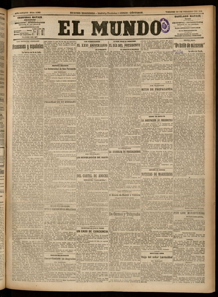 Miniatura de El Mundo del 20 de febrero de 1914 (edición de provincias)