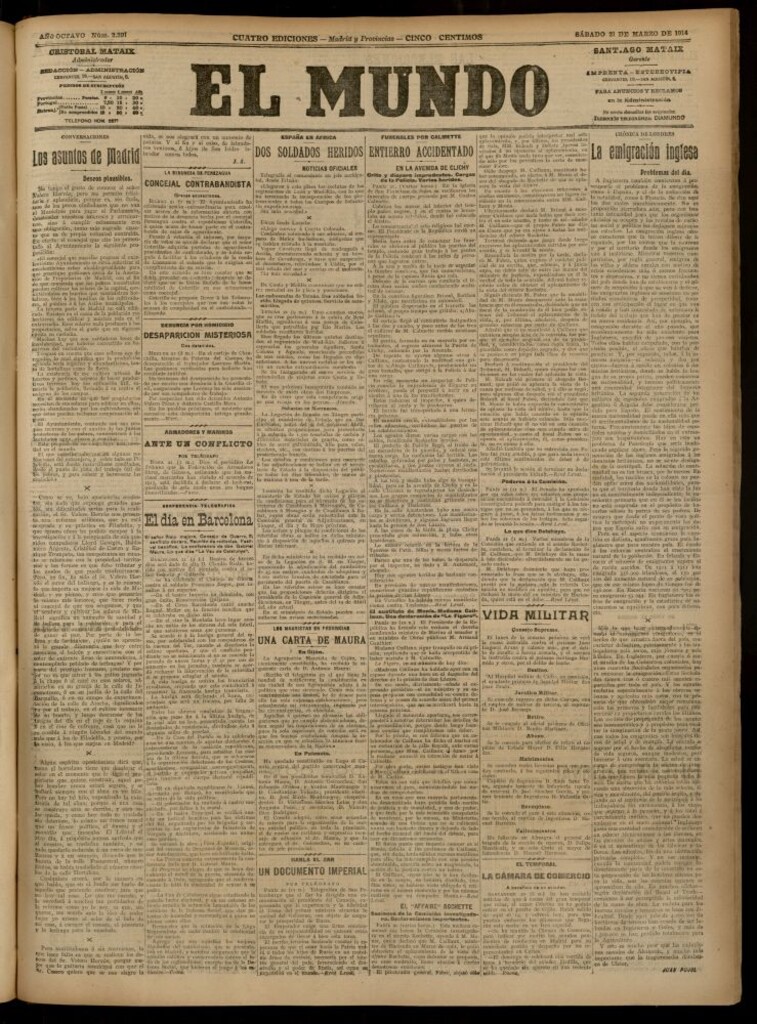 Miniatura de El Mundo del 21 de marzo de 1914 (edición de provincias)