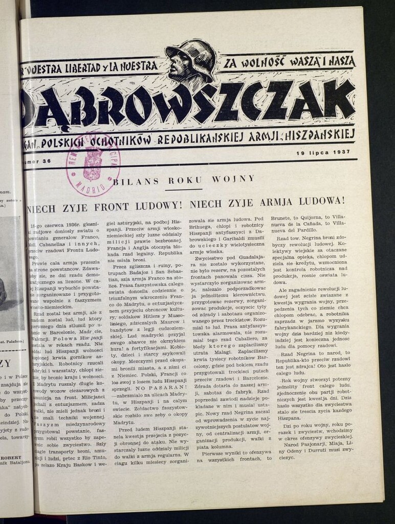Miniatura de Dabrowszczak : organ bataljonu im. J. Dabrowskiego : 12ª Brygada Miedzynarodowa. 19 lipca, 1937