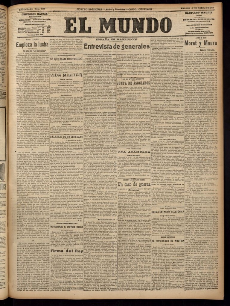 Miniatura de El Mundo del 21 de abril de 1914 (edición de provincias)