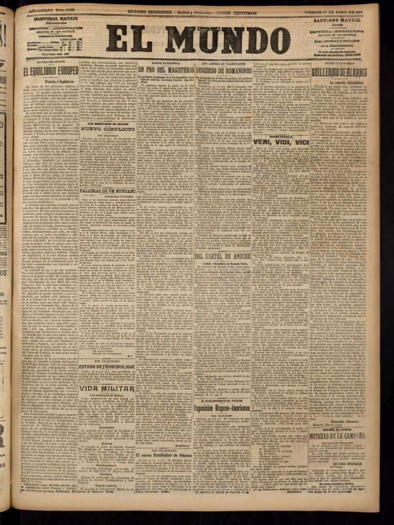 Miniatura de El Mundo del 24 de abril de 1914 (edición de provincias)