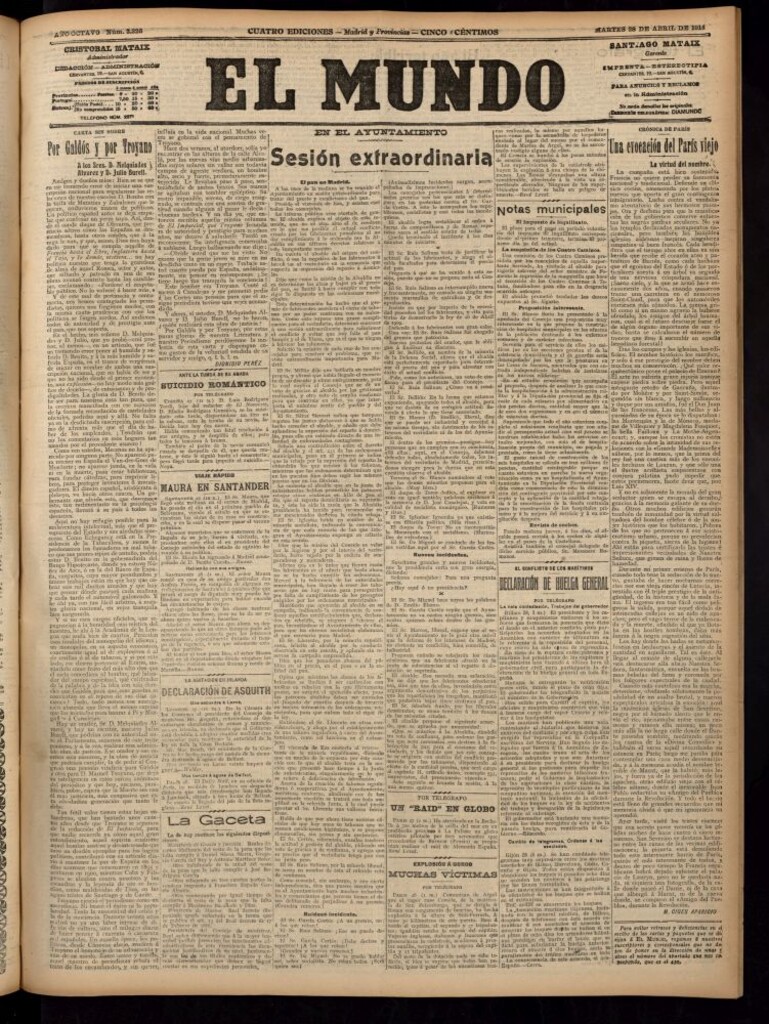 Miniatura de El Mundo del 28 de abril de 1914 (edición de provincias)