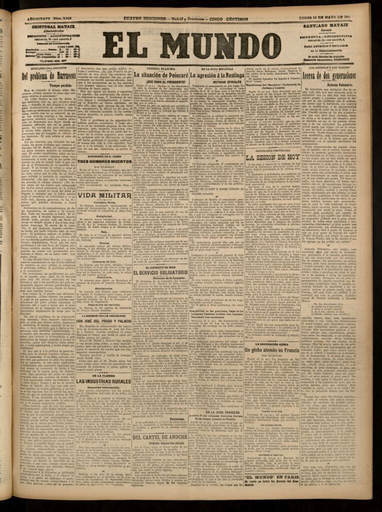 Miniatura de El Mundo del 18 de mayo de 1914 (edición de provincias)