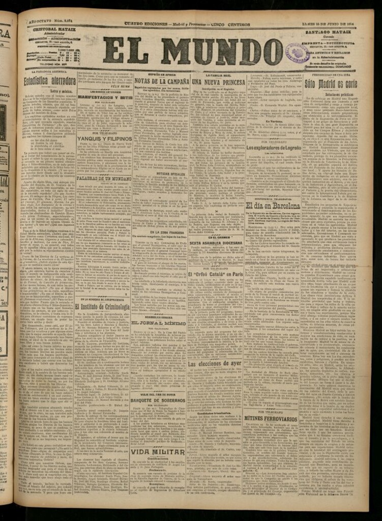 Miniatura de El Mundo del 15 de junio de 1914