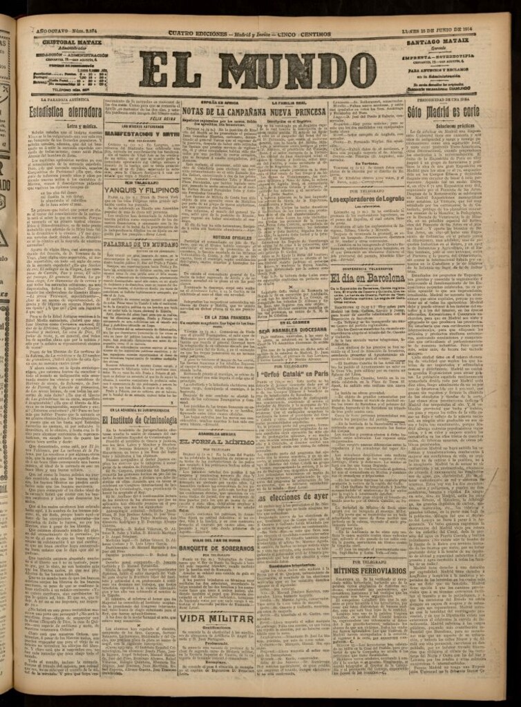 Miniatura de El Mundo del 15 de junio de 1914 (edición de provincias)
