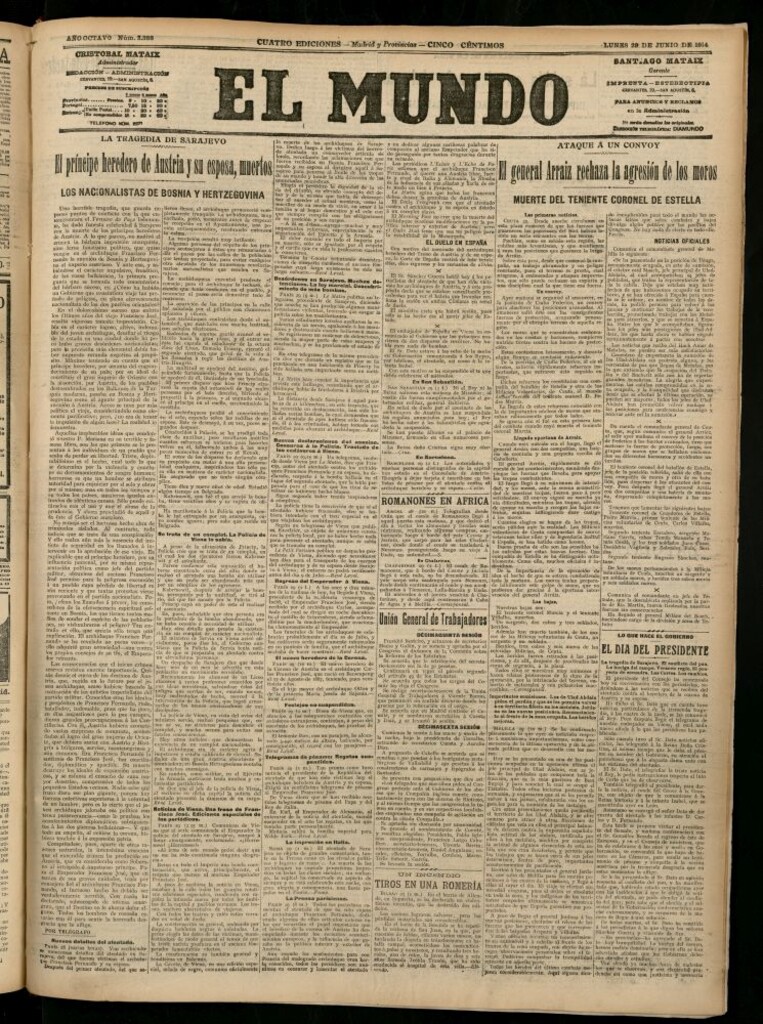 Miniatura de El Mundo del 29 de junio de 1914 (edición de provincias)