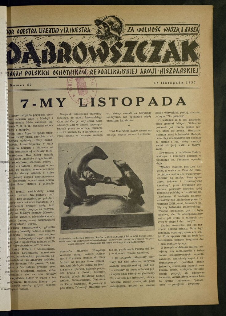 Miniatura de Dabrowszczak : organ bataljonu im. J. Dabrowskiego : 12ª Brygada Miedzynarodowa. 15 listopada, 1937