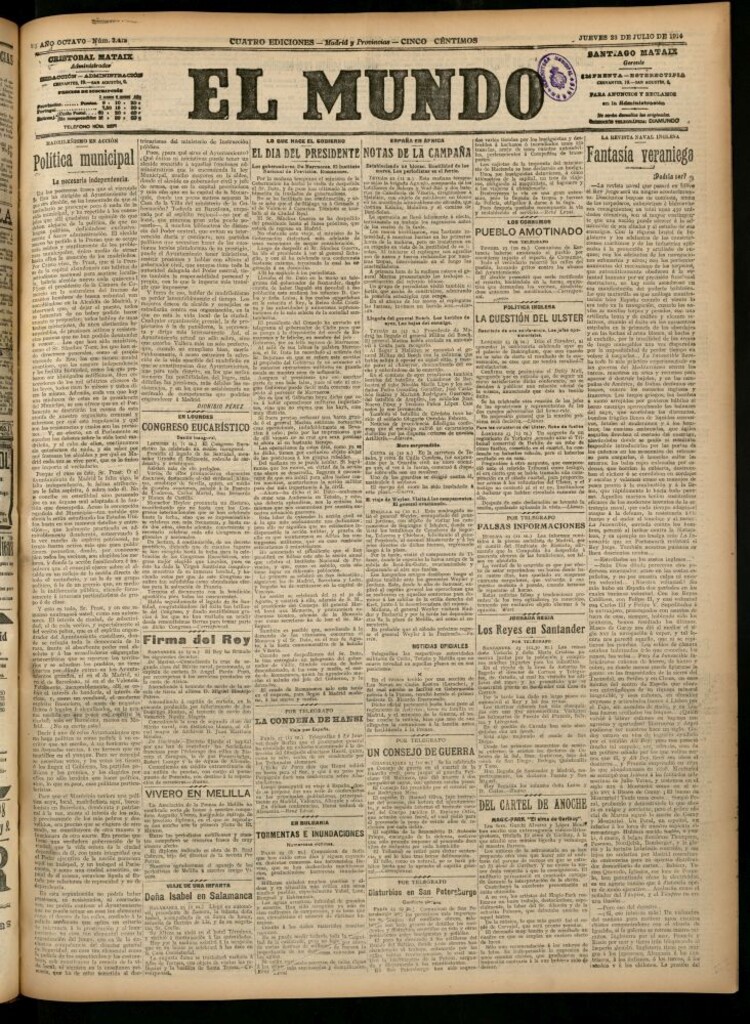 Miniatura de El Mundo del 23 de julio de 1914