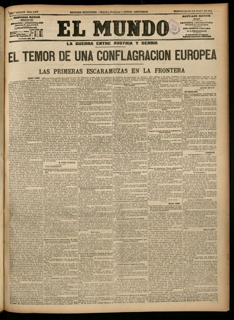 Miniatura de El Mundo del 29 de julio de 1914