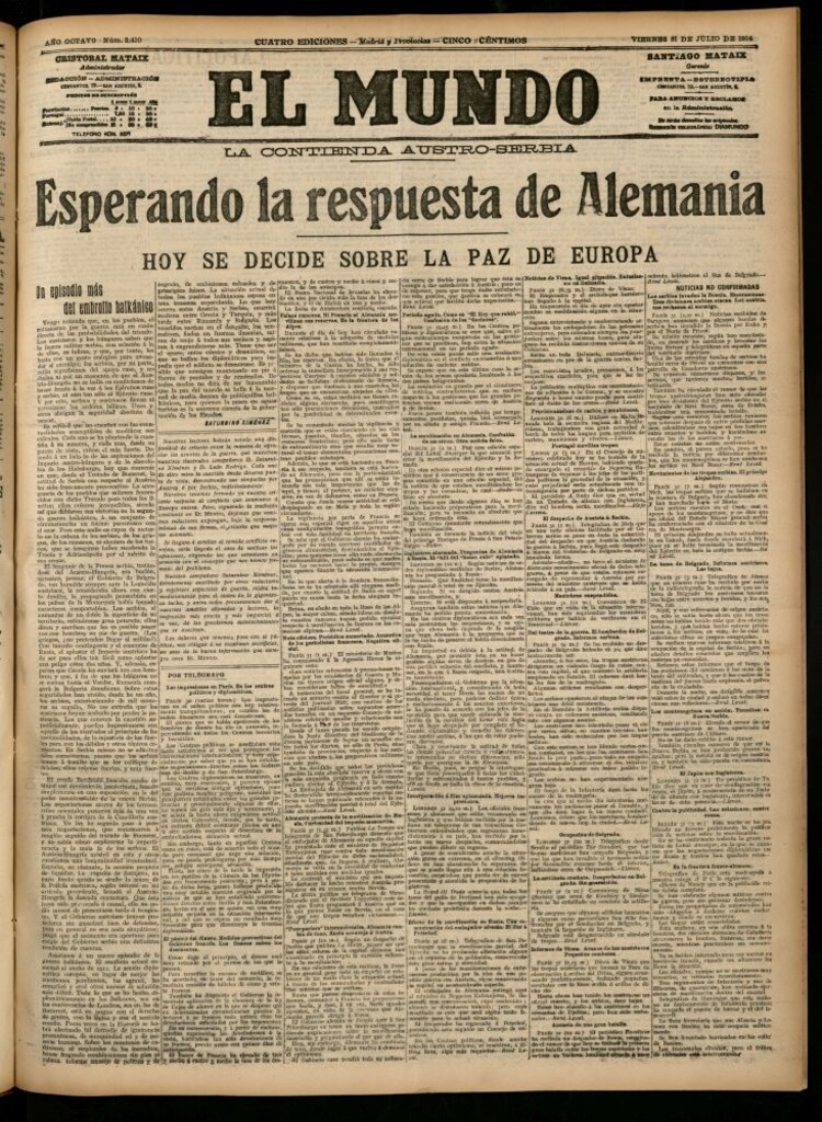 Miniatura de El Mundo del 31 de julio de 1914