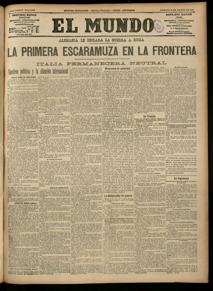 Miniatura de El Mundo del 2 de agosto de 1914