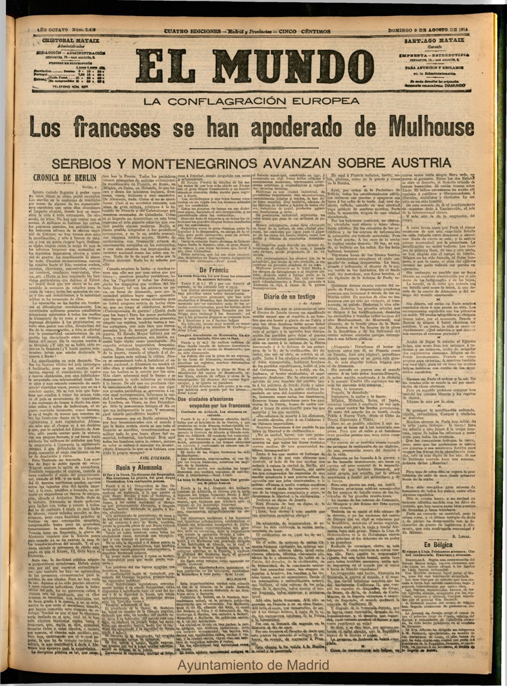Miniatura de El Mundo del 9 de agosto de 1914