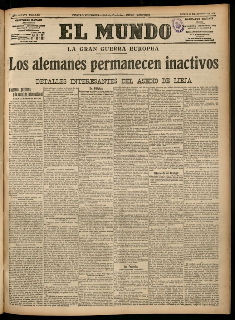 Miniatura de El Mundo del 10 de agosto de 1914
