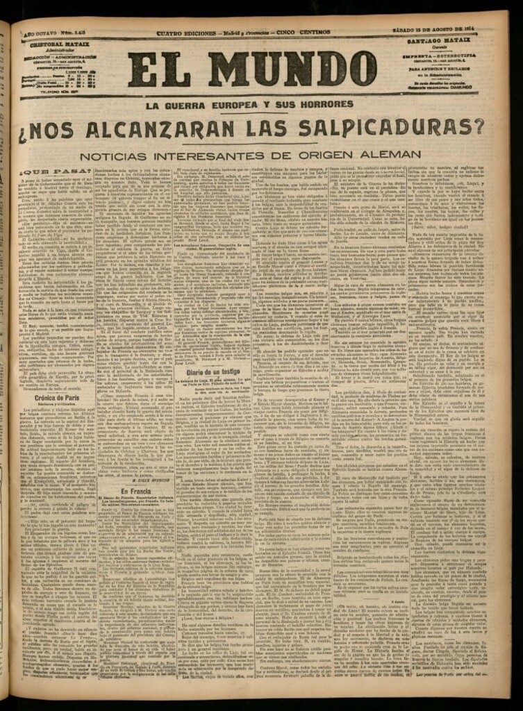 Miniatura de El Mundo del 15 de agosto de 1914
