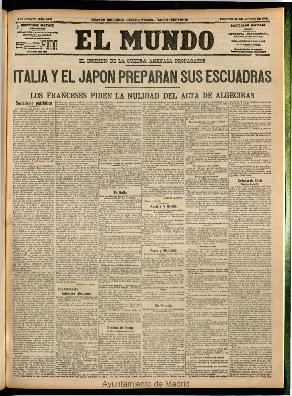 Miniatura de El Mundo del 16 de agosto de 1914