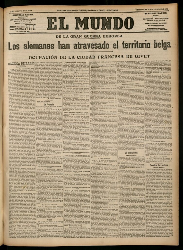 Miniatura de El Mundo del 19 de agosto de 1914