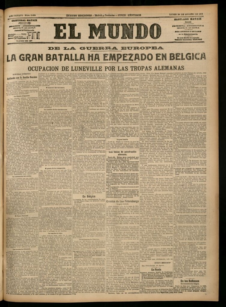 Miniatura de El Mundo del 24 de agosto de 1914