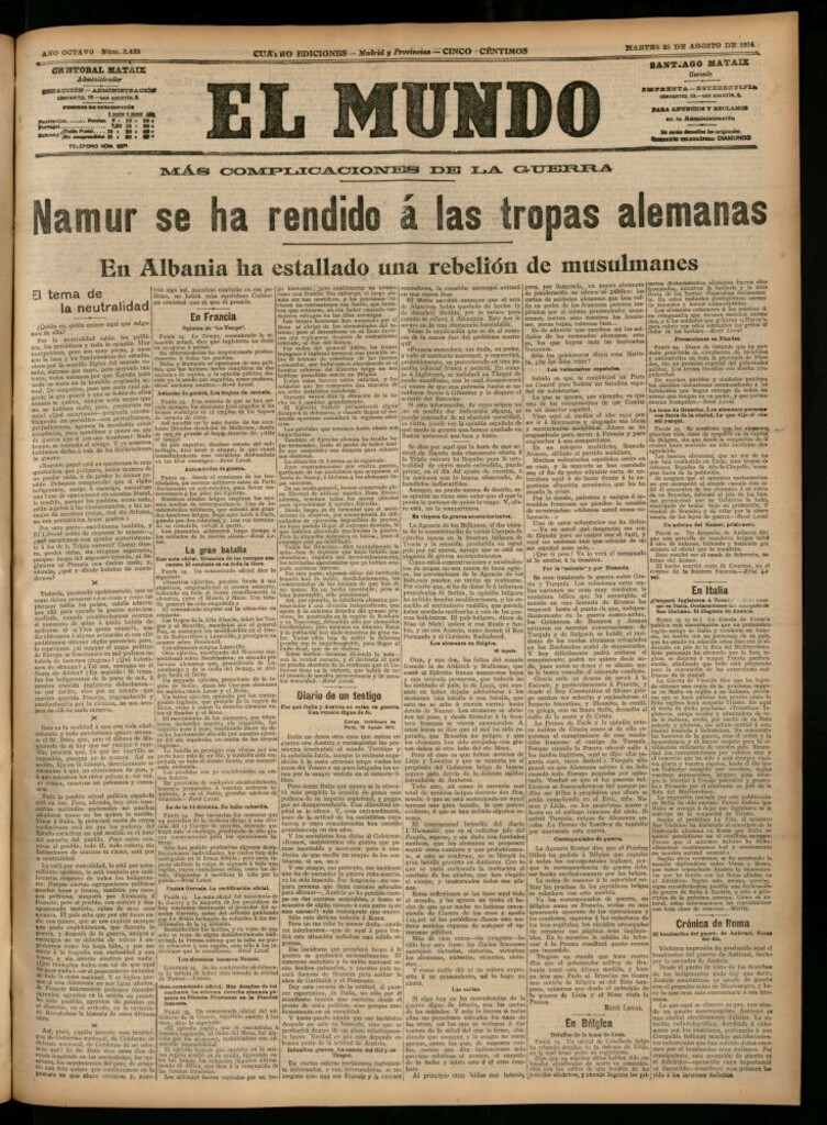 Miniatura de El Mundo del 25 de agosto de 1914