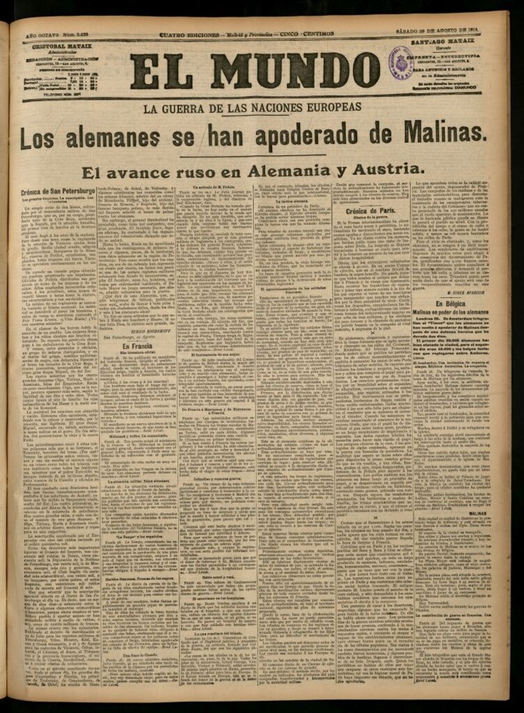 Miniatura de El Mundo del 29 de agosto de 1914
