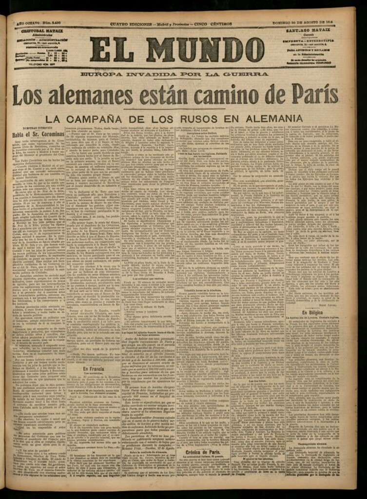 Miniatura de El Mundo del 30 de agosto de 1914