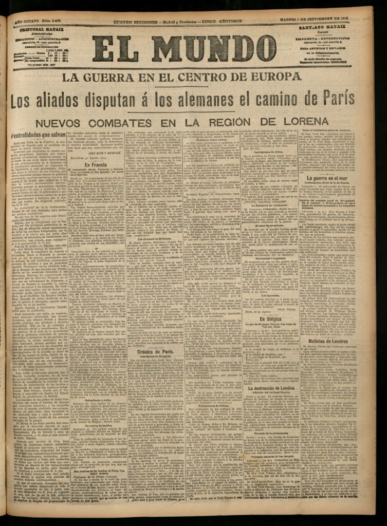 Miniatura de El Mundo del 1 de septiembre de 1914