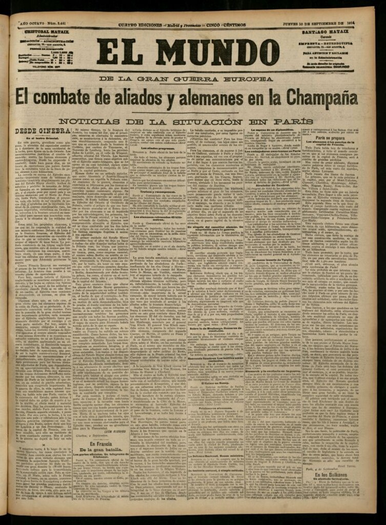 Miniatura de El Mundo del 10 de septiembre de 1914