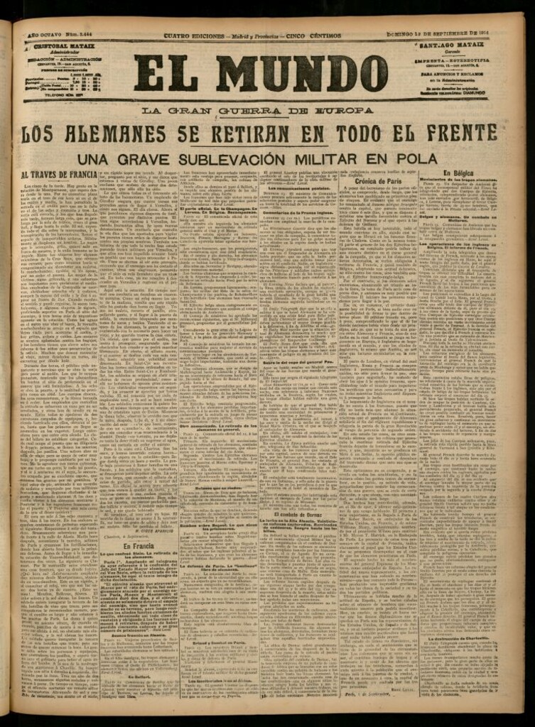Miniatura de El Mundo del 13 de septiembre de 1914