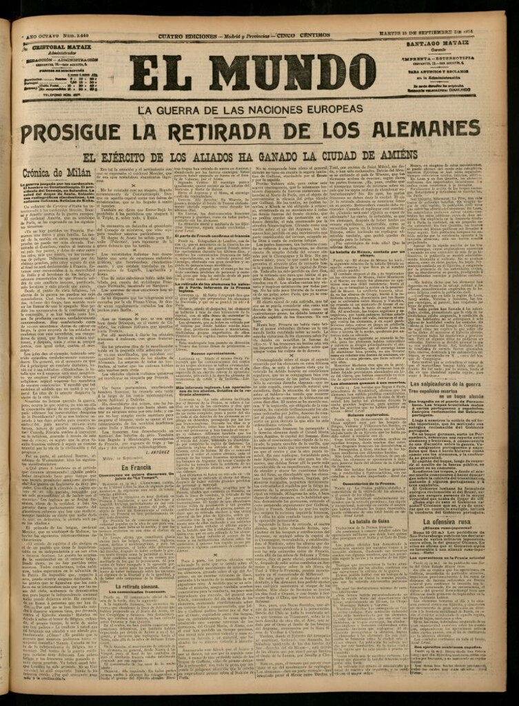 Miniatura de El Mundo del 15 de septiembre de 1914