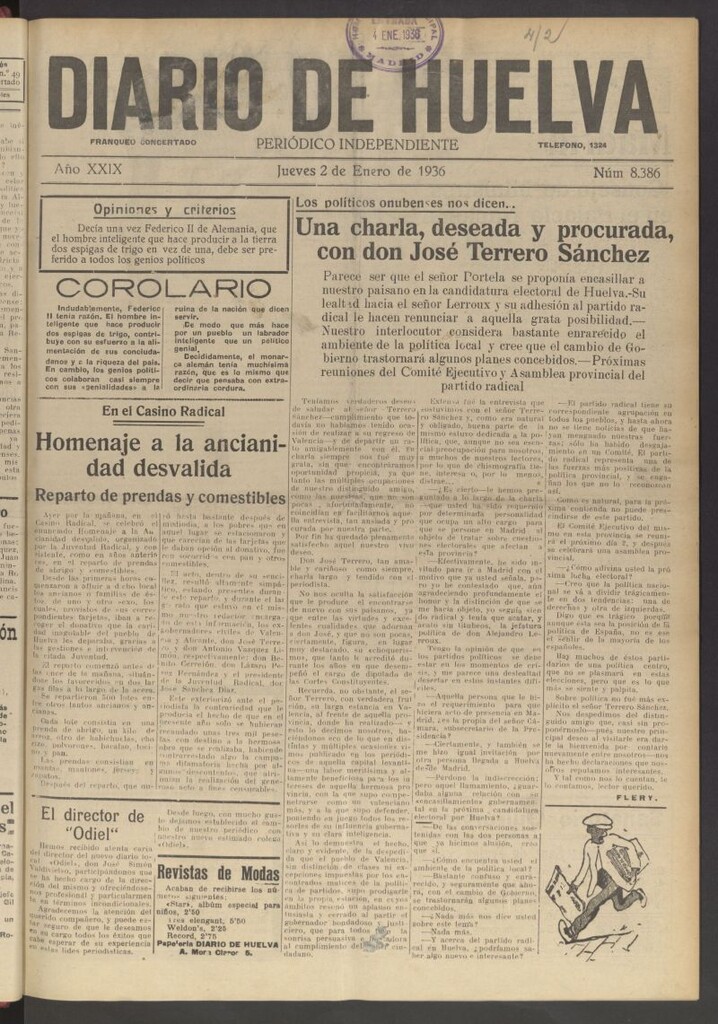 Miniatura de Diario de Huelva : periódico independiente del 2 de enero de 1936